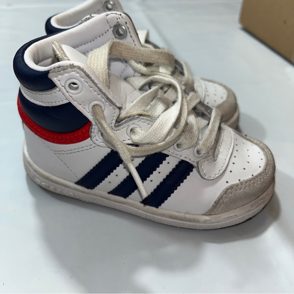 Adidas Toddler High Tops White Blue Striped Red Sneakers 6K Baby Shoes Leather 6 - Picture 11 of 16